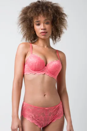 2 Pack Lace Balconette Bras Coral And White