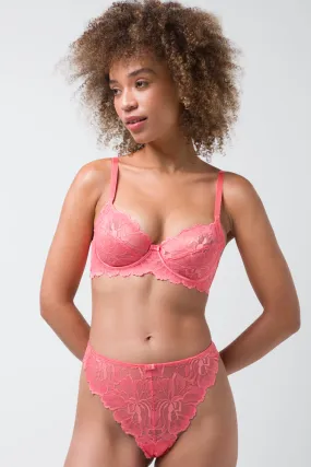 2 Pack Lace Non Padded Underwire Bras Coral And White