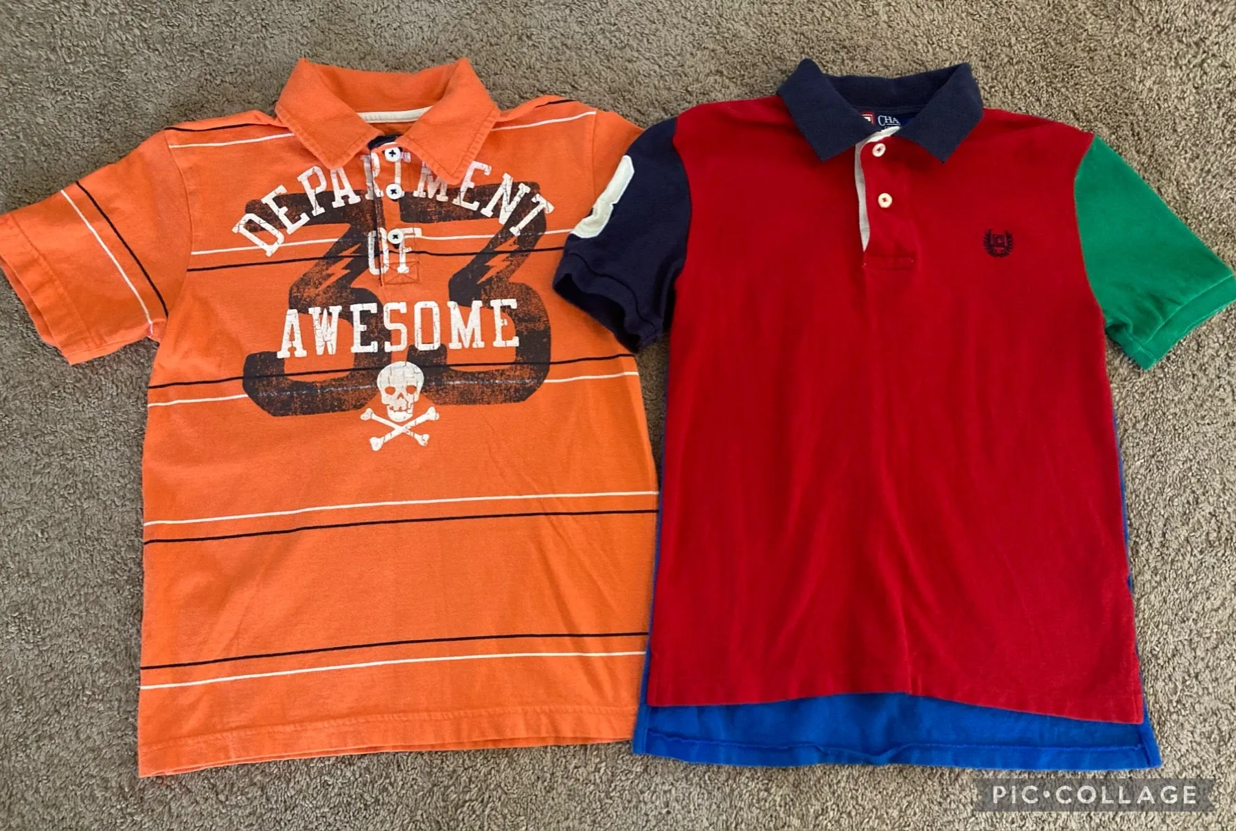 2 Polo Shirts Orange 33 Red Blue Green Polo - size Kids Clothing:     8
