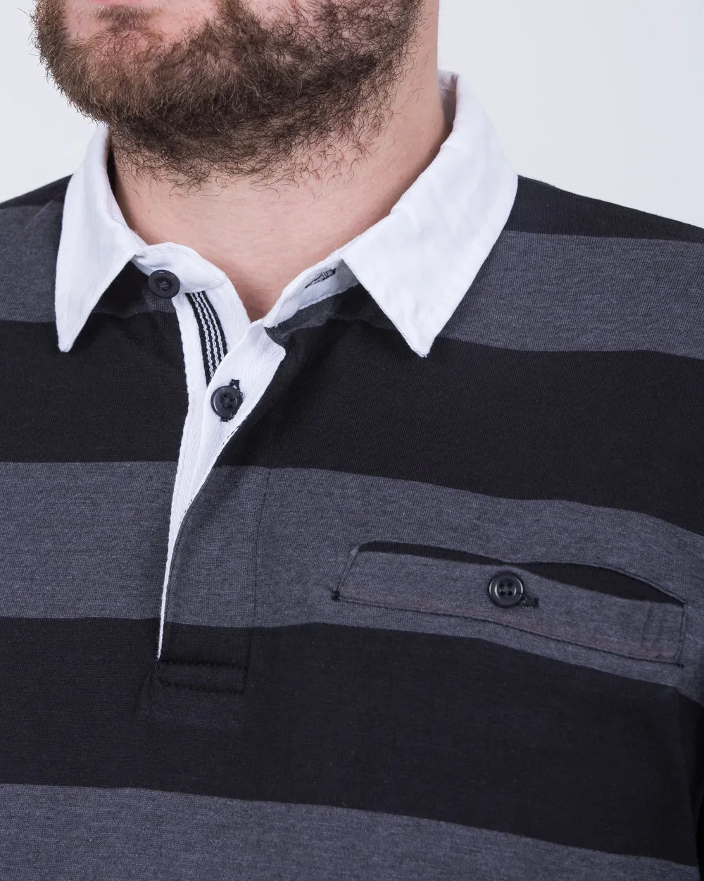 2t Regular Fit Tall Long Sleeve Rugby Polo Shirt (black stripe)