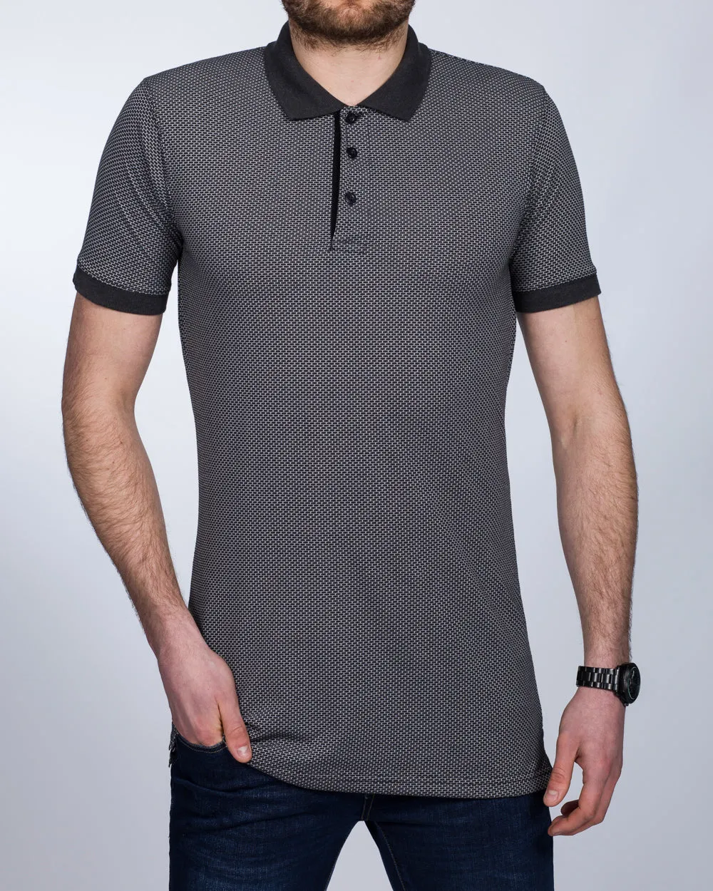 2t Slim Fit Patterned Tall Polo Shirt (charcoal)