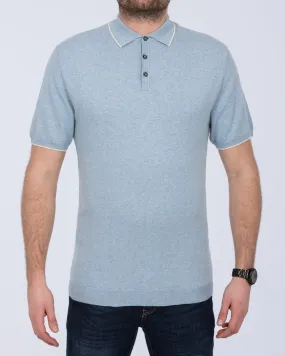 2t Slim Fit Tall Cotton Knitted Polo Shirt (sky)