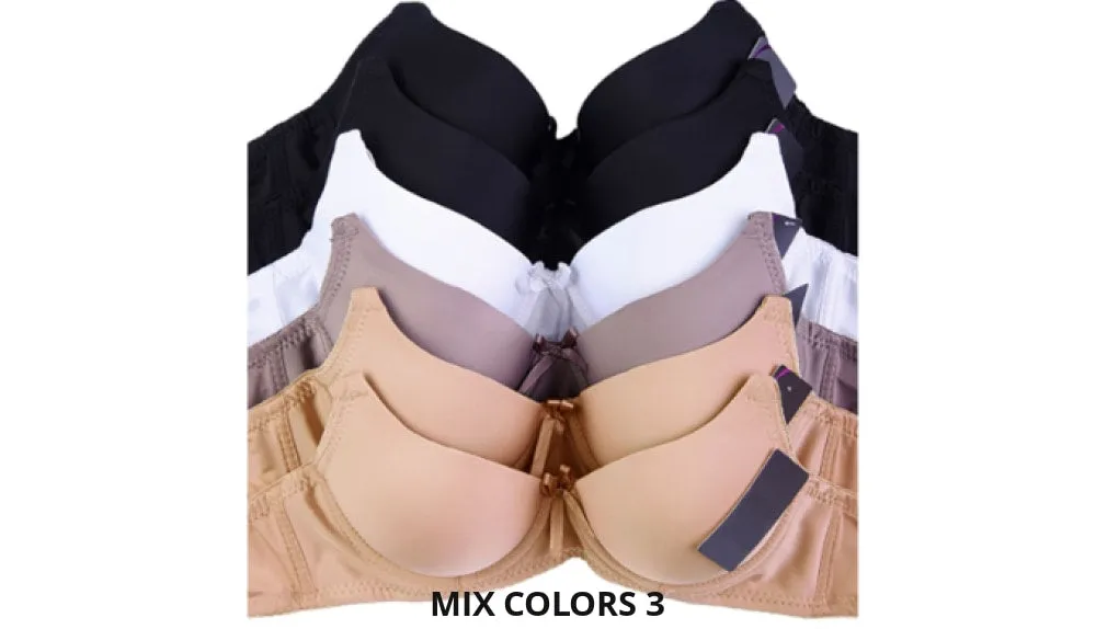 6 Pack: Mechaly Premium Styles Women's Full Cup Plain Bra Set - Ships Next Day!
