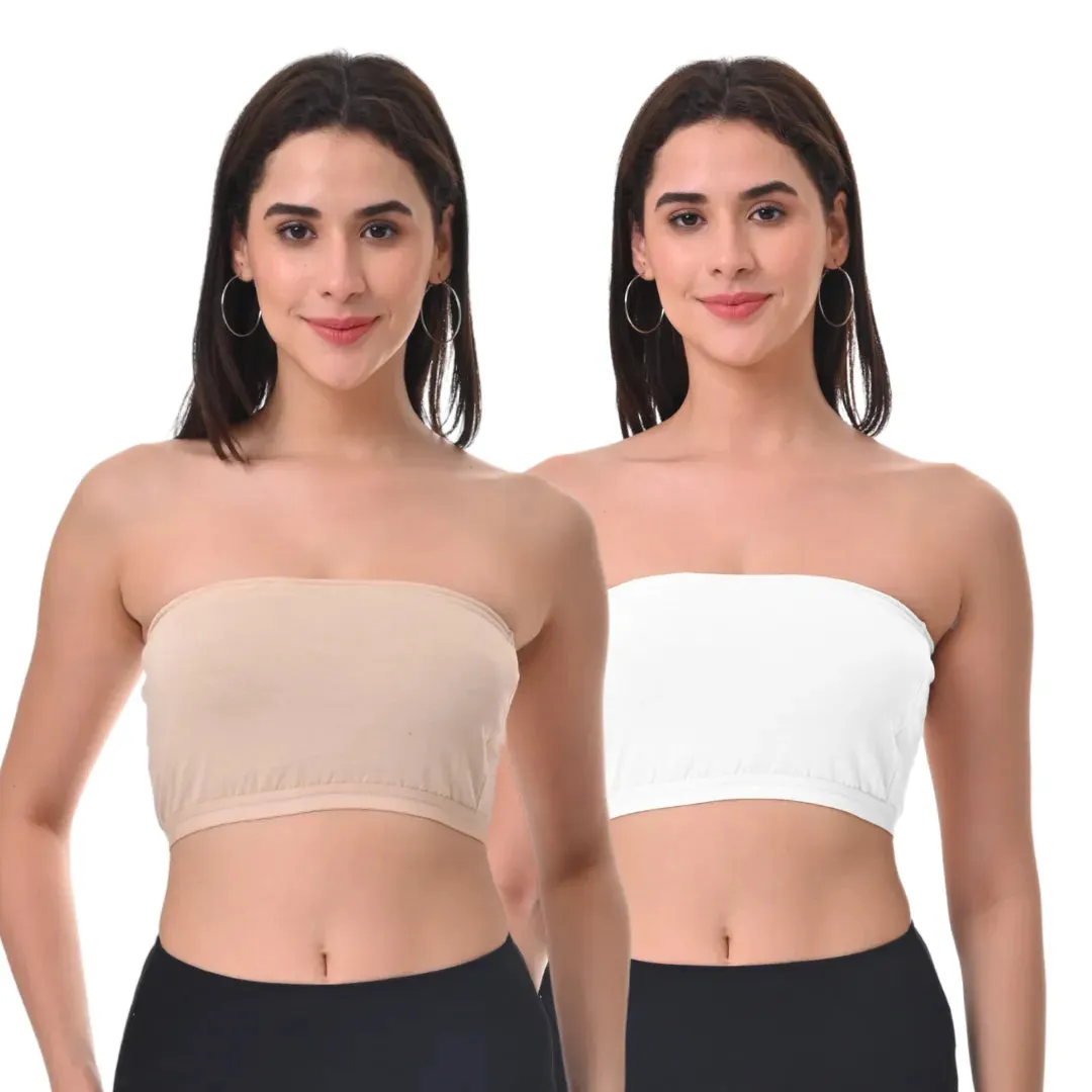 Bandeau/Tube Bra For Women | Strapless Bra | Silicone Anti-Slip Band | Triple Layer Front Panel | Conceals Visibility Of Nipples | Pack Of 2