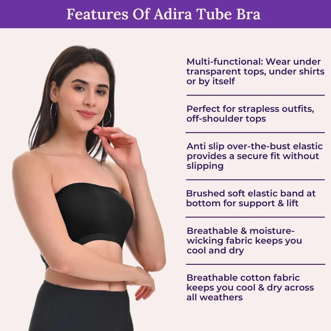 Bandeau/Tube Bra For Women | Strapless Bra | Silicone Anti-Slip Band | Triple Layer Front Panel | Conceals Visibility Of Nipples | Pack Of 2