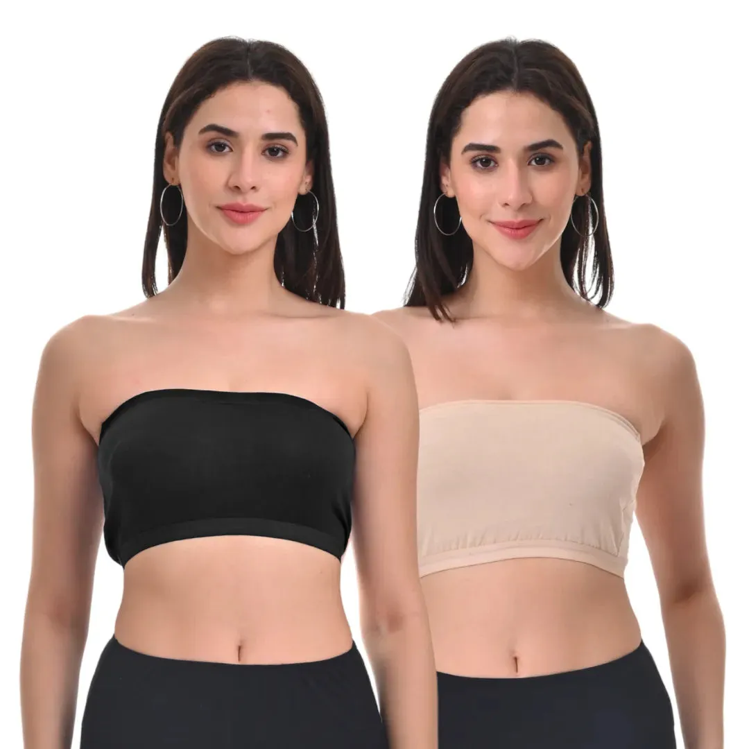 Bandeau/Tube Bra For Women | Strapless Bra | Silicone Anti-Slip Band | Triple Layer Front Panel | Conceals Visibility Of Nipples | Pack Of 2