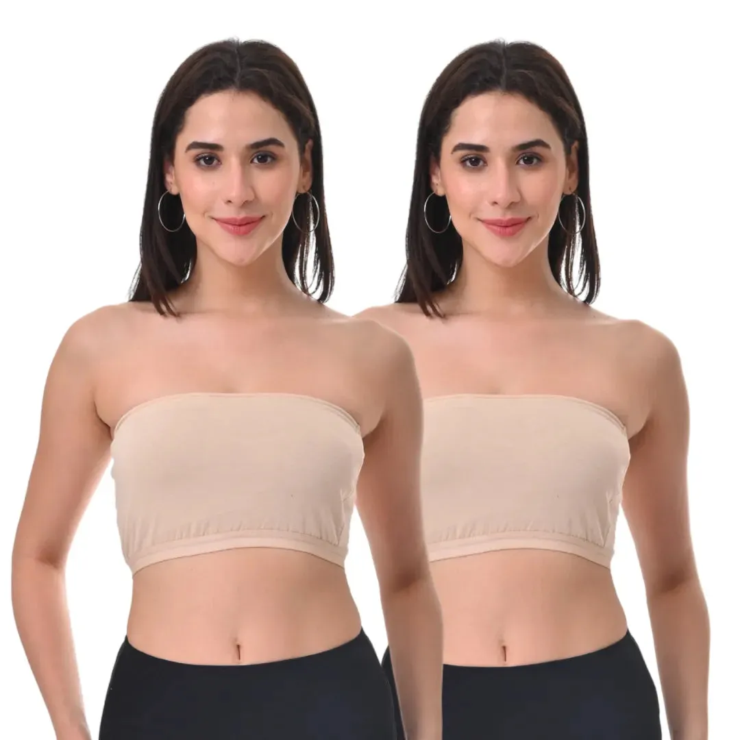 Bandeau/Tube Bra For Women | Strapless Bra | Silicone Anti-Slip Band | Triple Layer Front Panel | Conceals Visibility Of Nipples | Pack Of 2