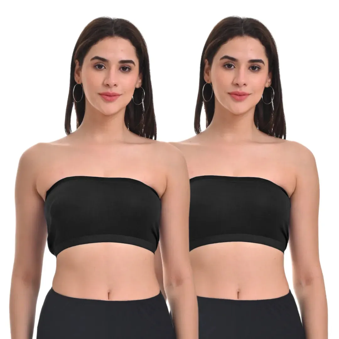 Bandeau/Tube Bra For Women | Strapless Bra | Silicone Anti-Slip Band | Triple Layer Front Panel | Conceals Visibility Of Nipples | Pack Of 2