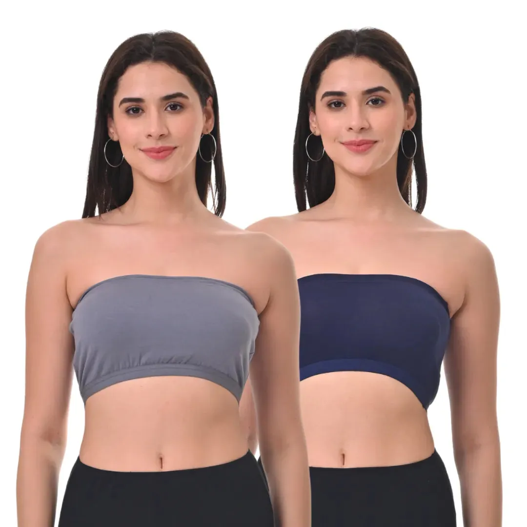 Bandeau/Tube Bra For Women | Strapless Bra | Silicone Anti-Slip Band | Triple Layer Front Panel | Conceals Visibility Of Nipples | Pack Of 2
