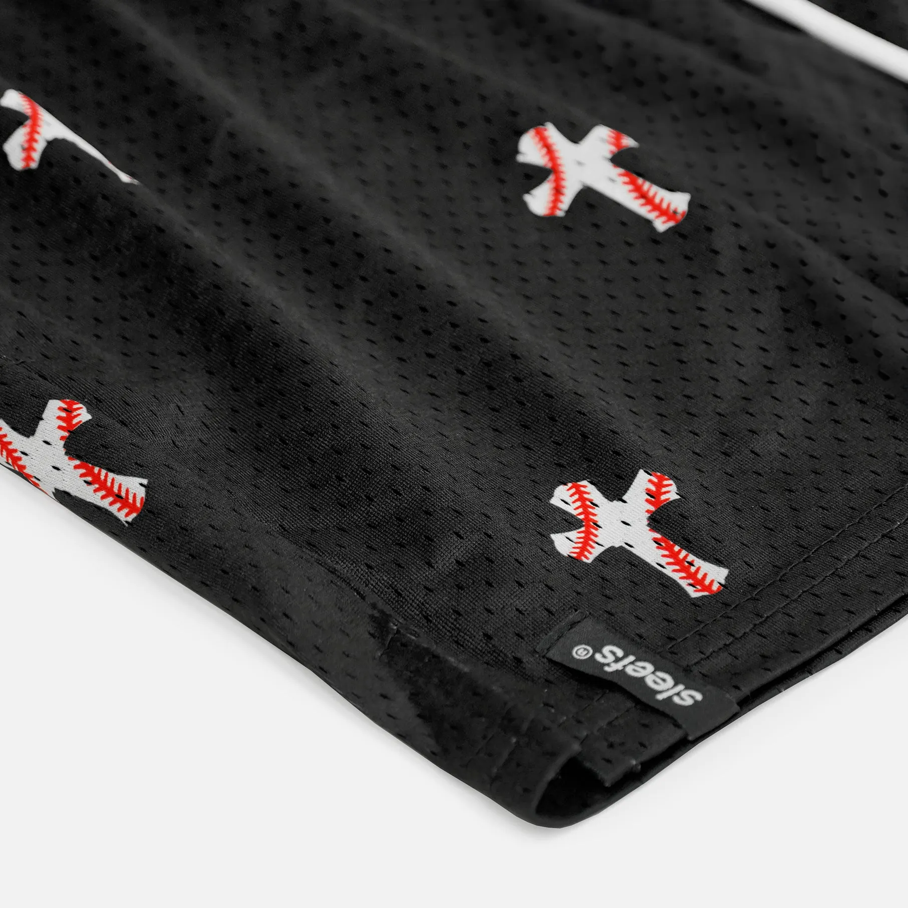 Baseball Cross Pattern Black Shorts - 5"