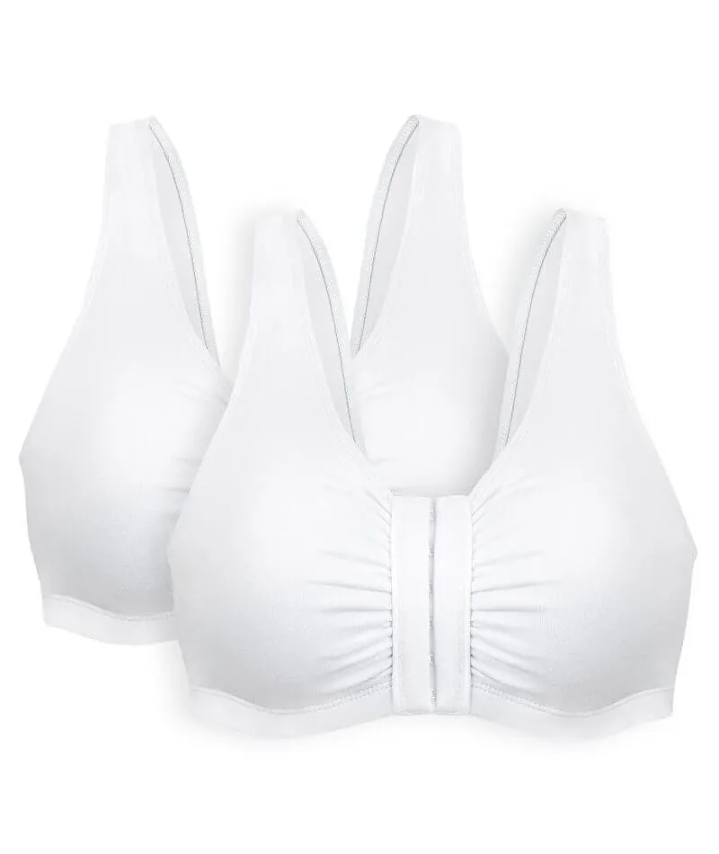Bestform Unlined Wire-free Cotton Stretch Sports Bra with Front Closure 2 Pack - White