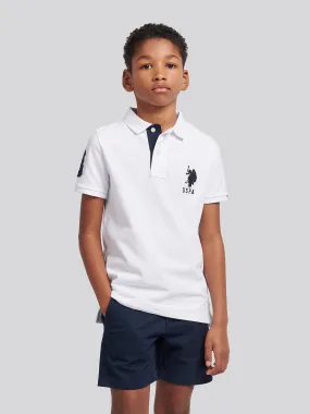 Boys Player 3 Polo Shirt in White / Dark Sapphire Navy DHM
