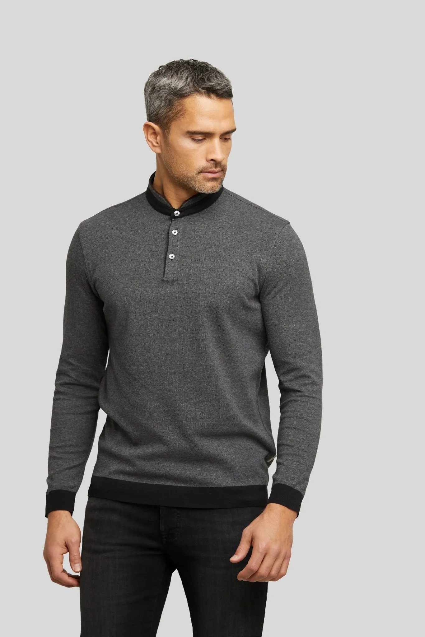 BUGATTI Mens Long Sleeve Polo DARK GREY