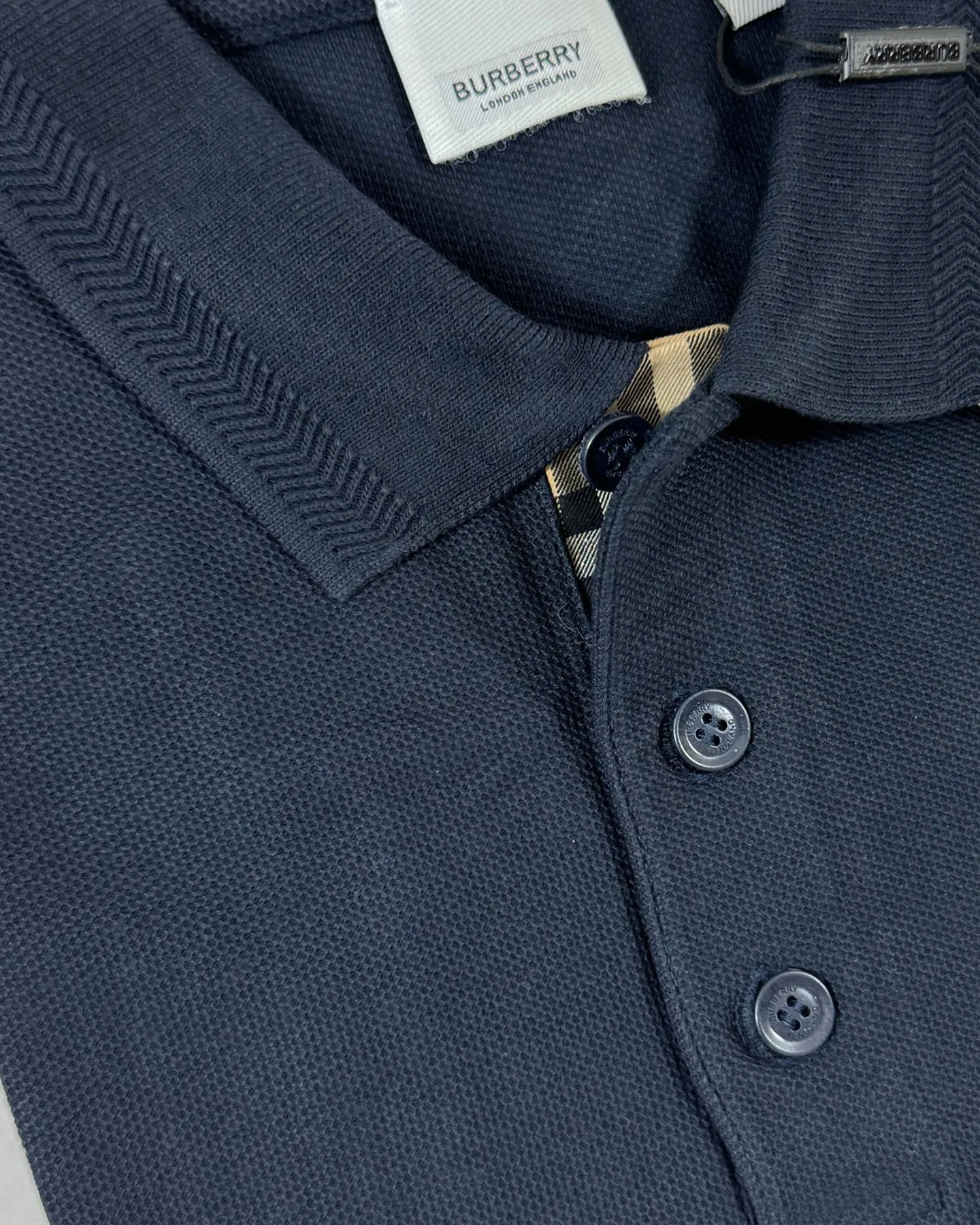 Burberry Men Polo Shirt Eddie Coal Blue Cotton Regular Fit S REDUCED - SALE