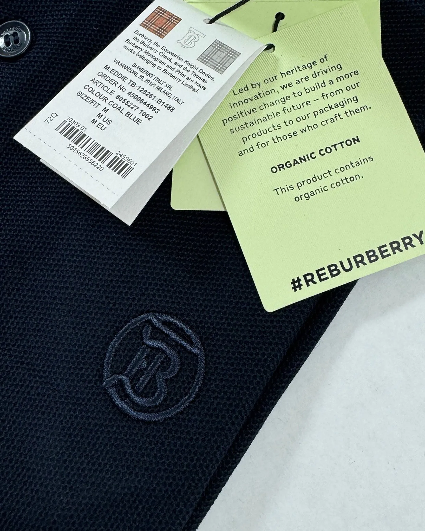 Burberry Men Polo Shirt Eddie Coal Blue Cotton Regular Fit S REDUCED - SALE