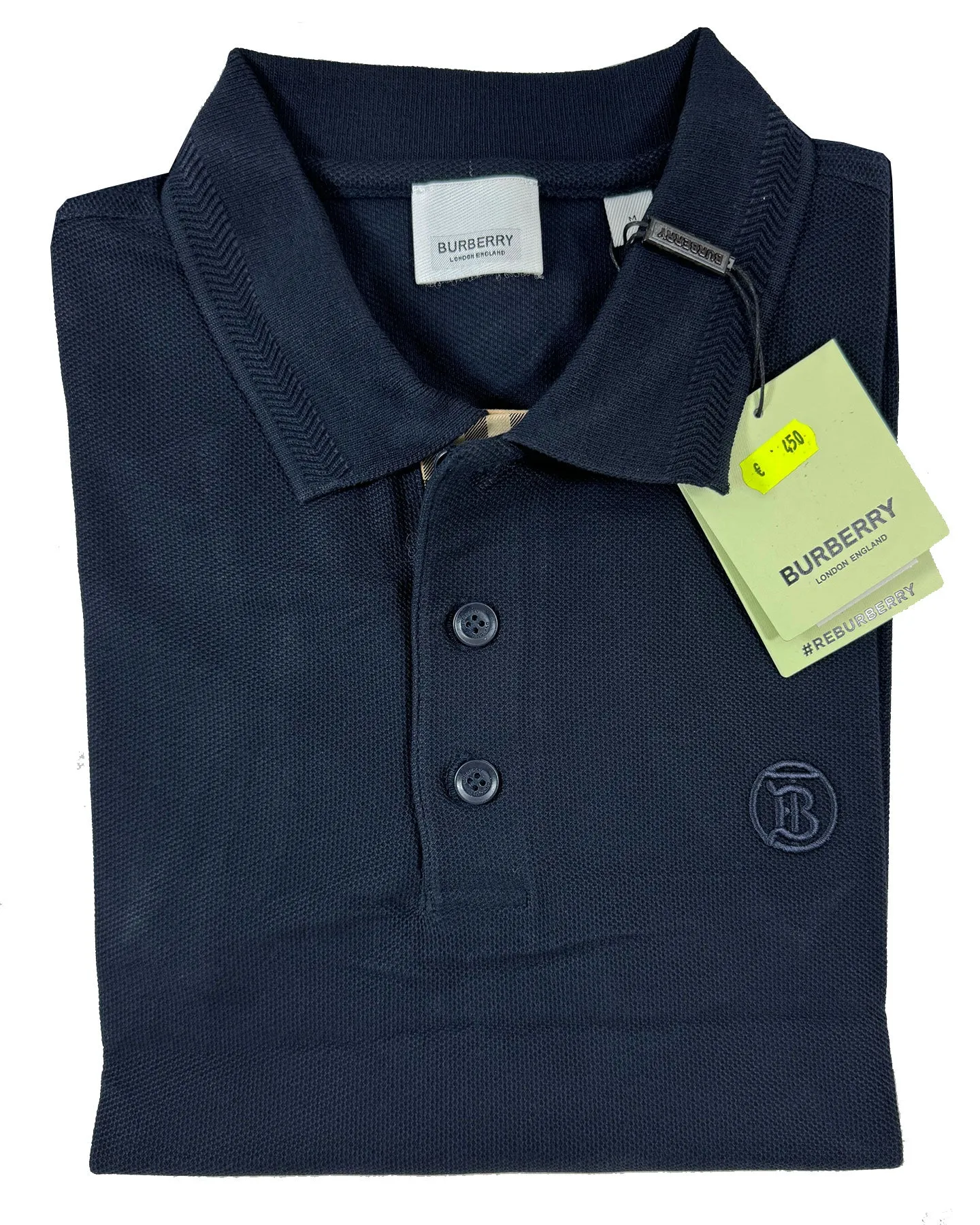 Burberry Men Polo Shirt Eddie Coal Blue Cotton Regular Fit S REDUCED - SALE