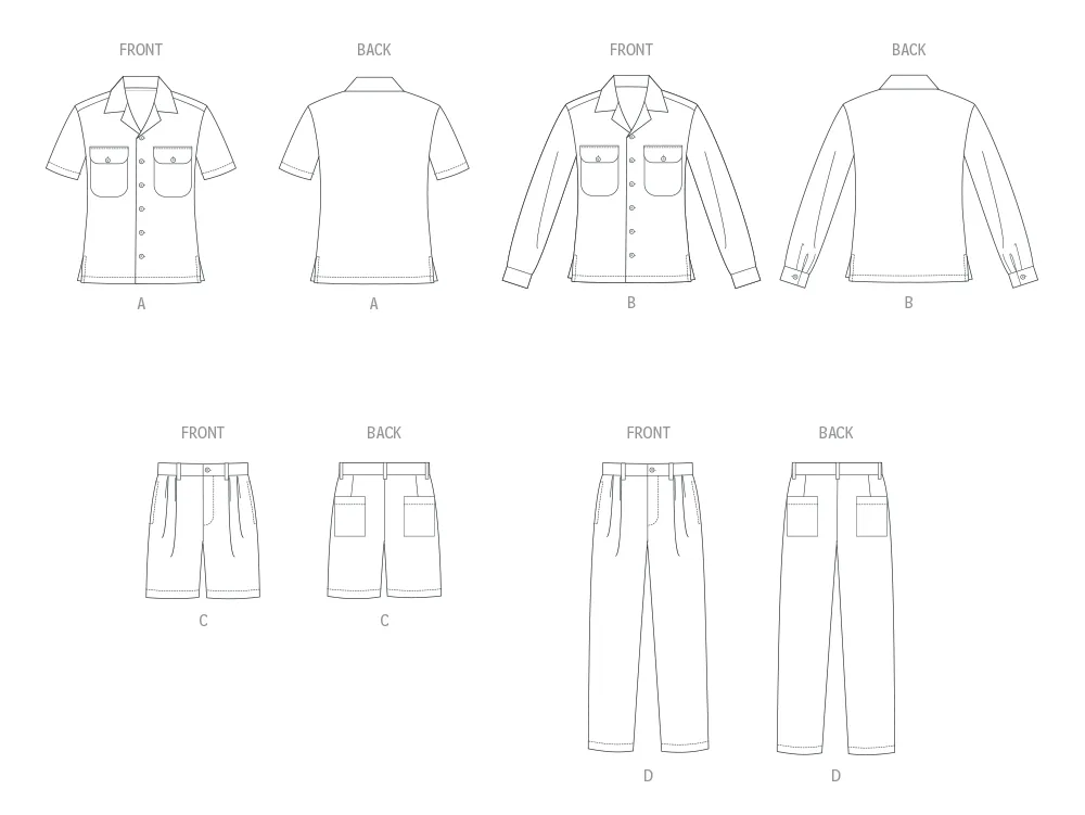 Butterick sewing pattern B6984 Unisex  Shirts, Shorts and Pants