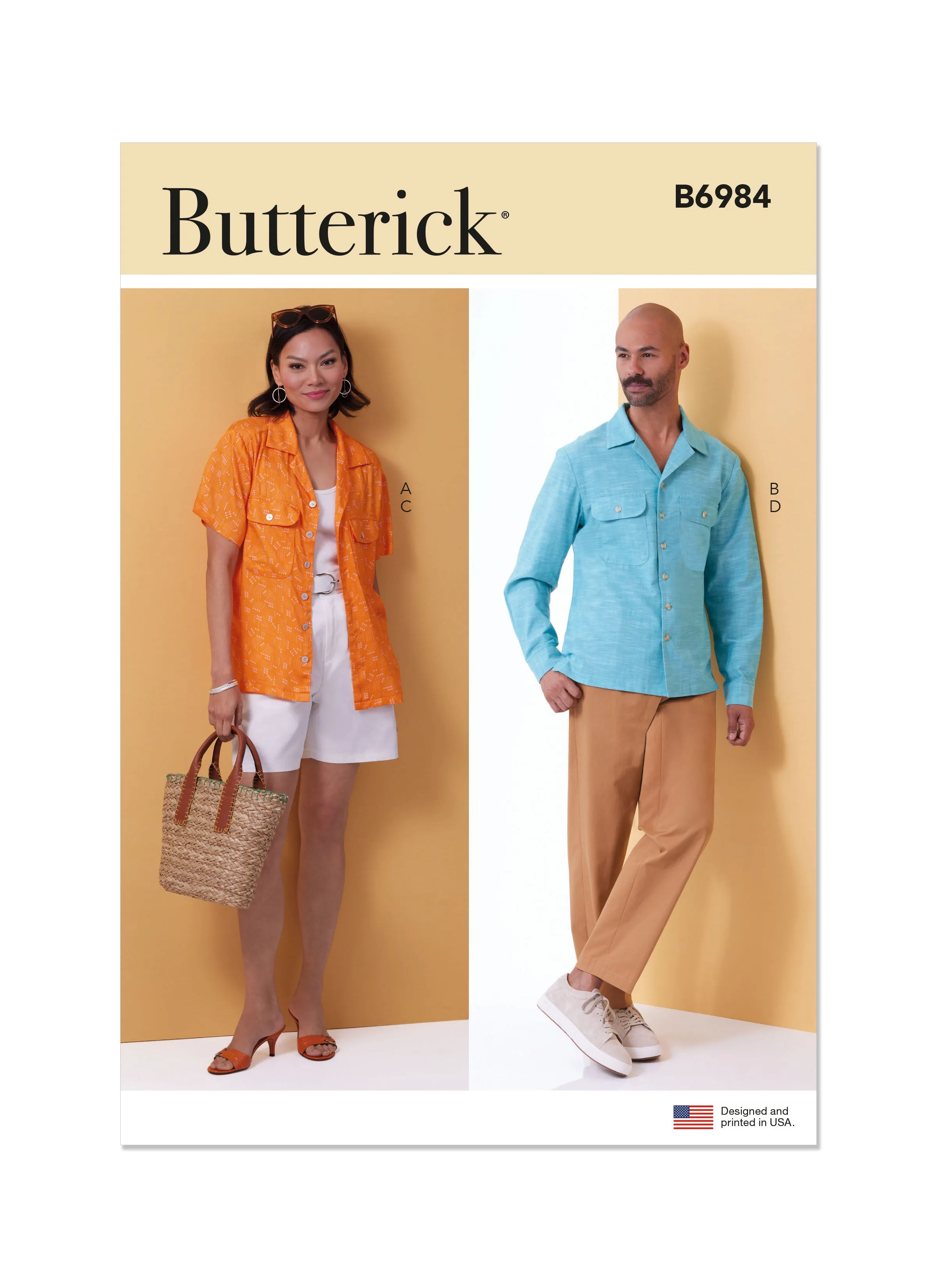 Butterick sewing pattern B6984 Unisex  Shirts, Shorts and Pants