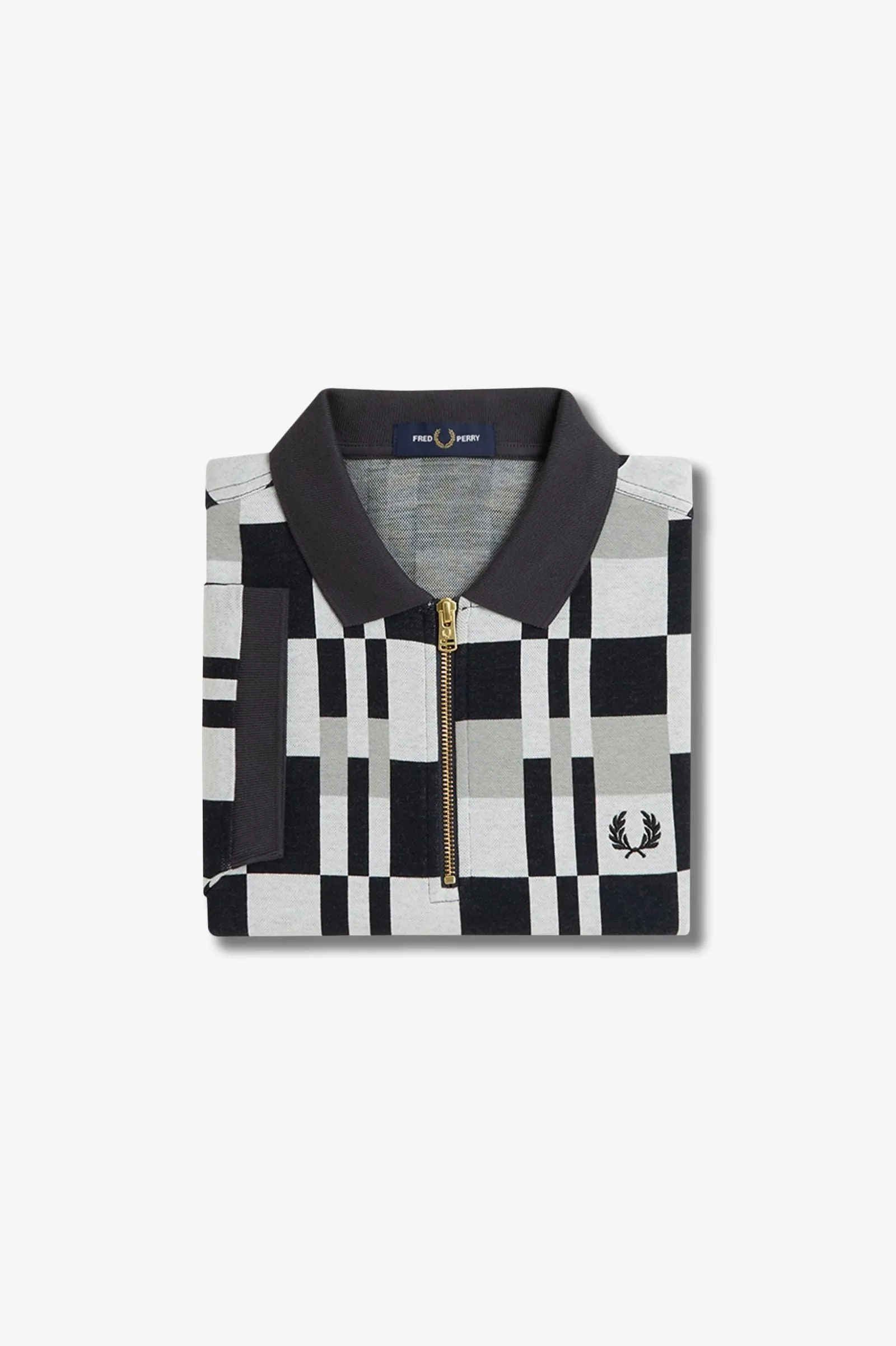 CHEQUERBOARD ZIP NECK POLO SHT