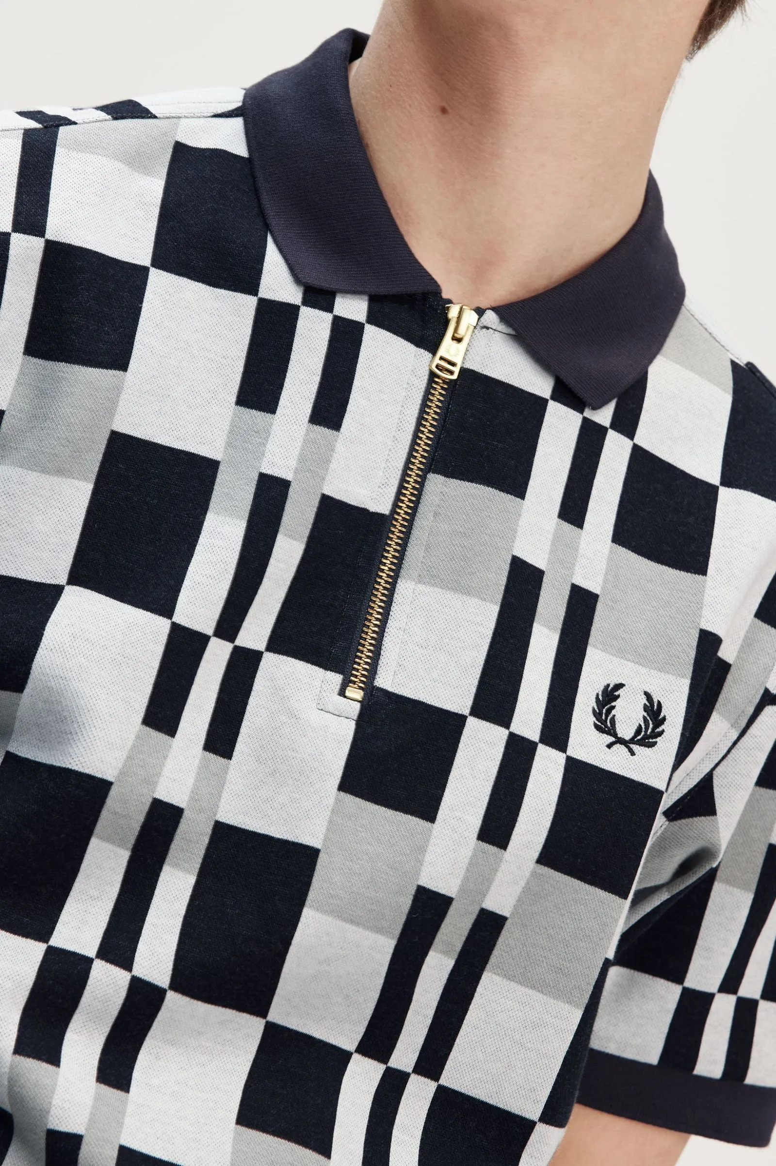 CHEQUERBOARD ZIP NECK POLO SHT