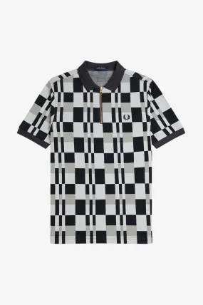 CHEQUERBOARD ZIP NECK POLO SHT