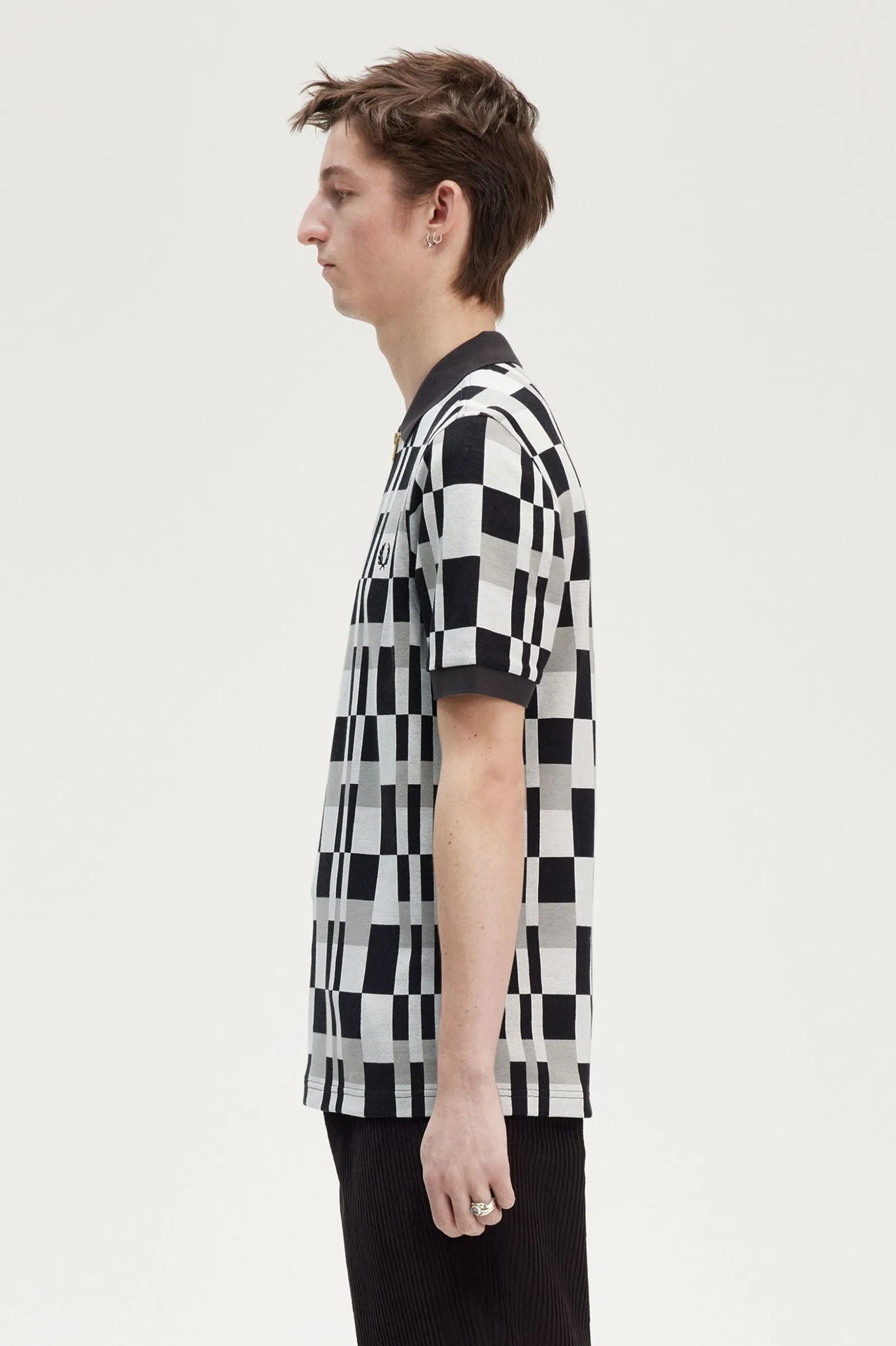 CHEQUERBOARD ZIP NECK POLO SHT