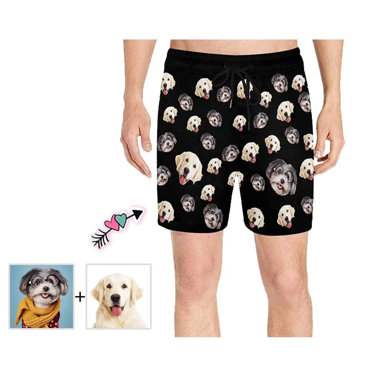 Custom Swimming Trunks Personalized Two Pet Faces Men's Quick Dry Swim Shorts for Summer