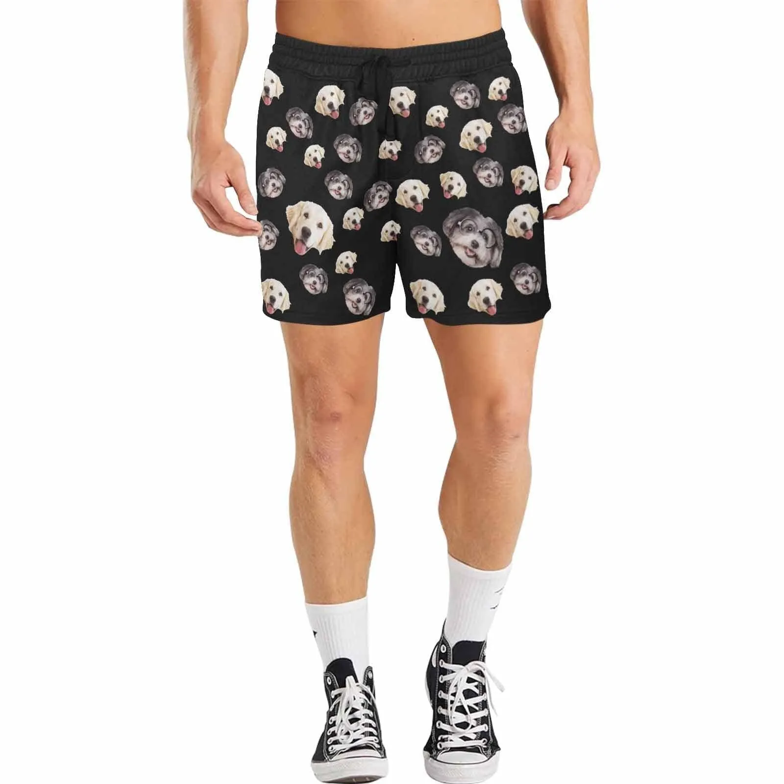 Custom Swimming Trunks Personalized Two Pet Faces Men's Quick Dry Swim Shorts for Summer