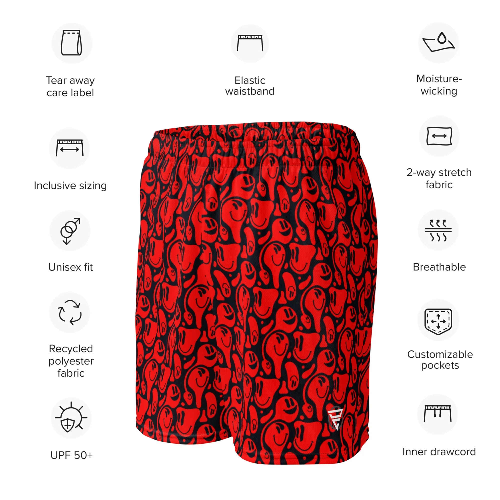 Distorted Smile Red Unisex mesh shorts