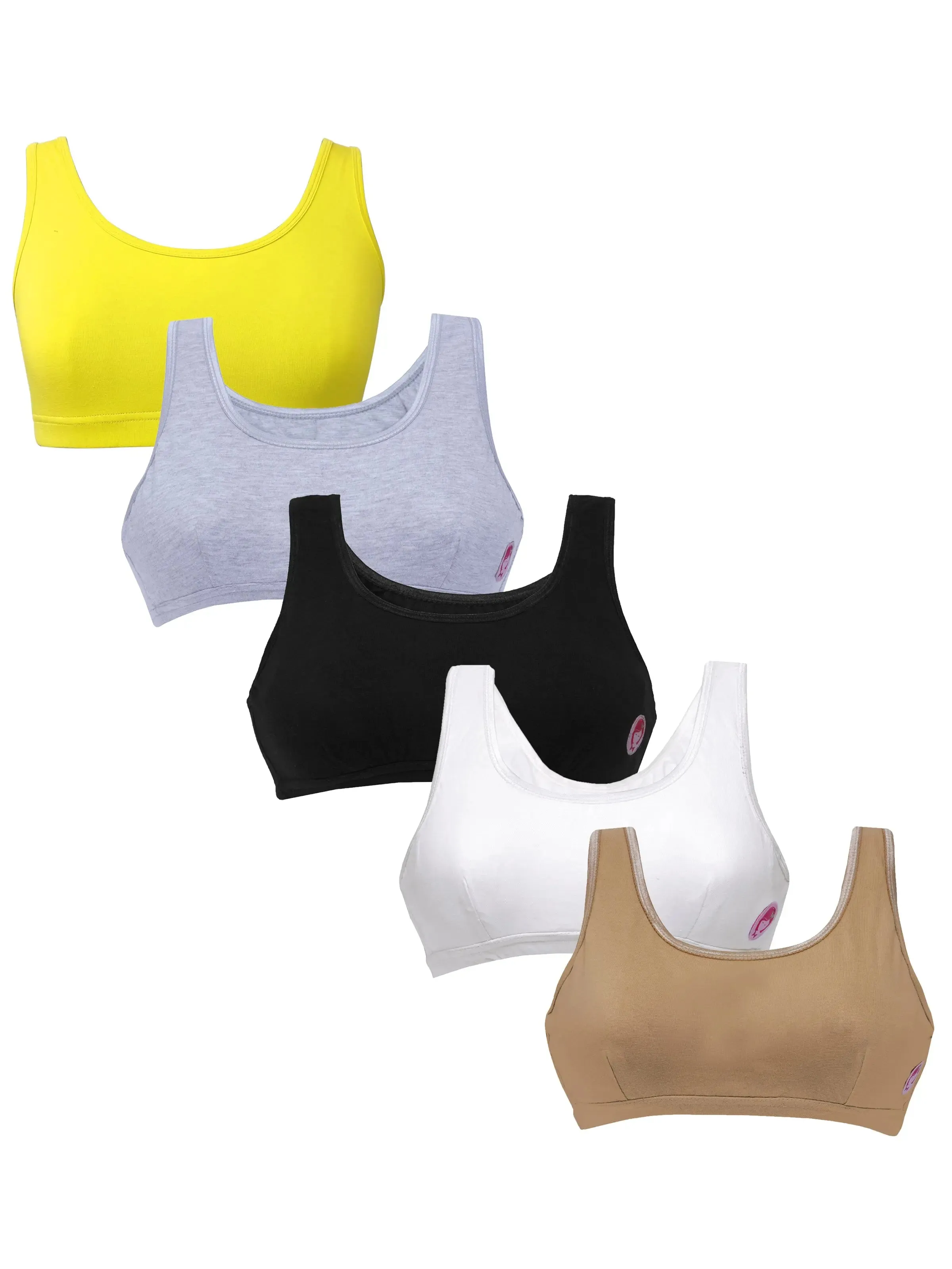DOUBLE-LAYER BROAD STRAP COTTON SPORTS BRA | NON-PADDED BEGINNER BRA | MULTICOLOUR