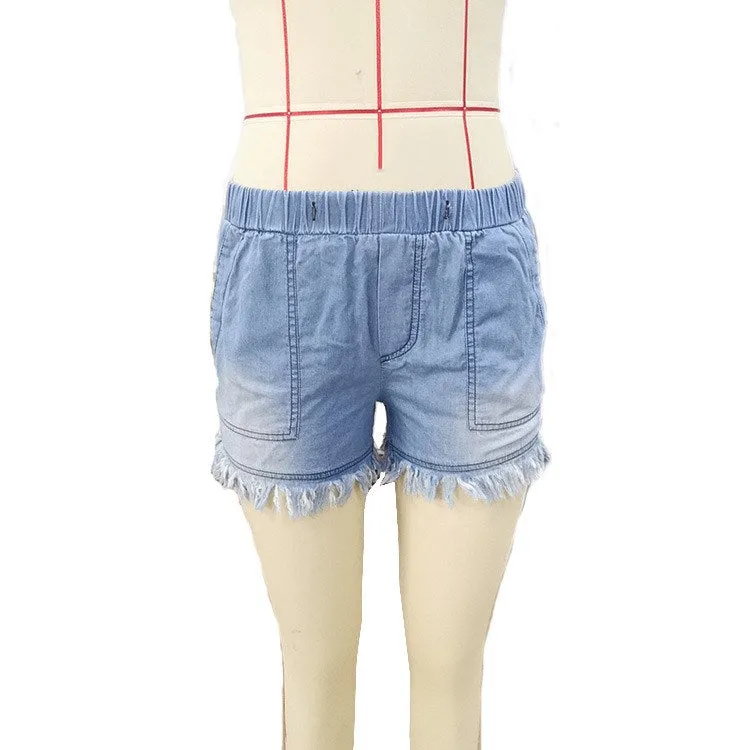 Elastic Waist Denim Shorts