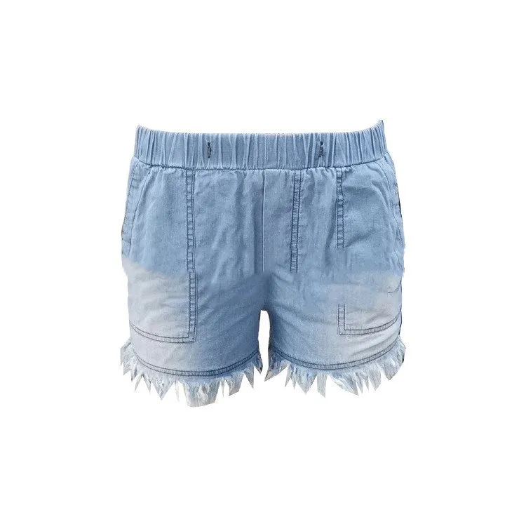 Elastic Waist Denim Shorts