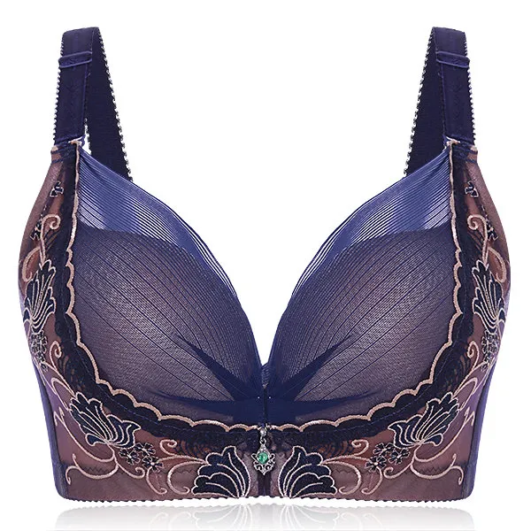 Embroidery Adjustable Gather Push Up Soft Breathable Bras