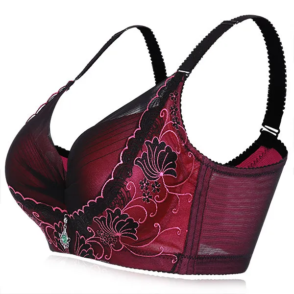 Embroidery Adjustable Gather Push Up Soft Breathable Bras