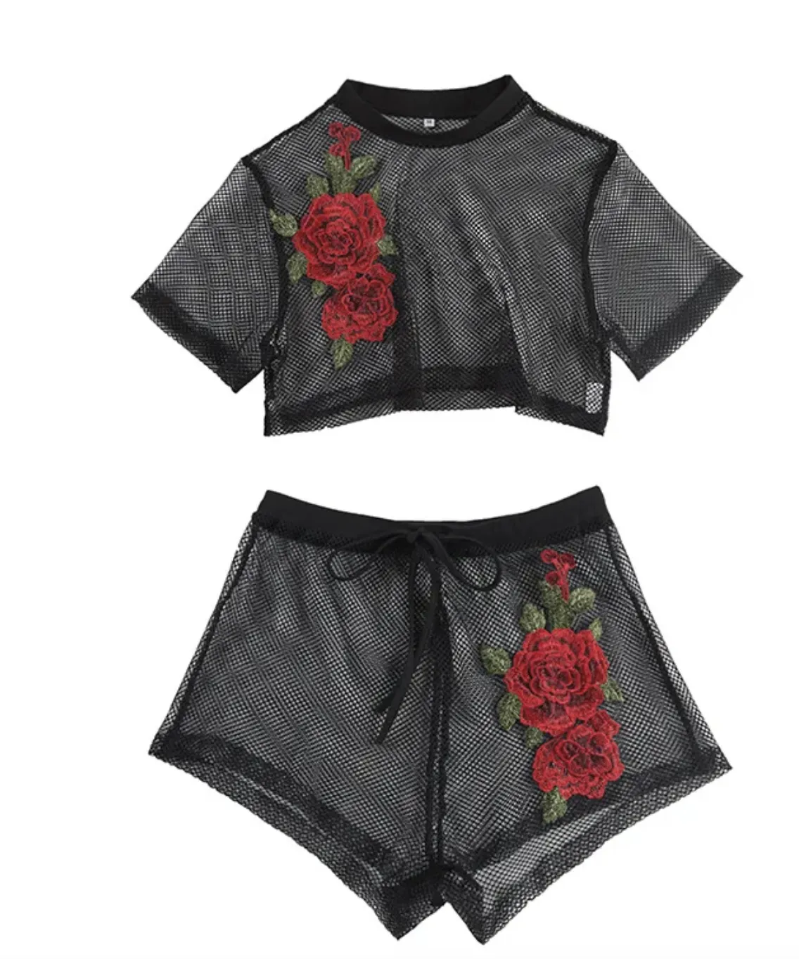 Festival Outfit Mesh Crochet Tops Shorts Costume Dancer Rave Outfit Co Ord Raven