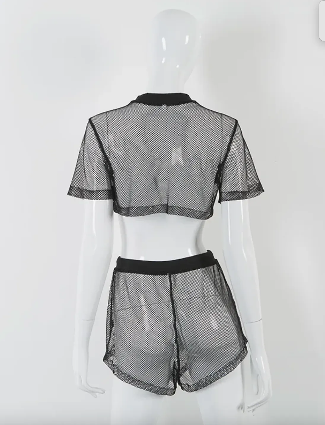 Festival Outfit Mesh Crochet Tops Shorts Costume Dancer Rave Outfit Co Ord Raven