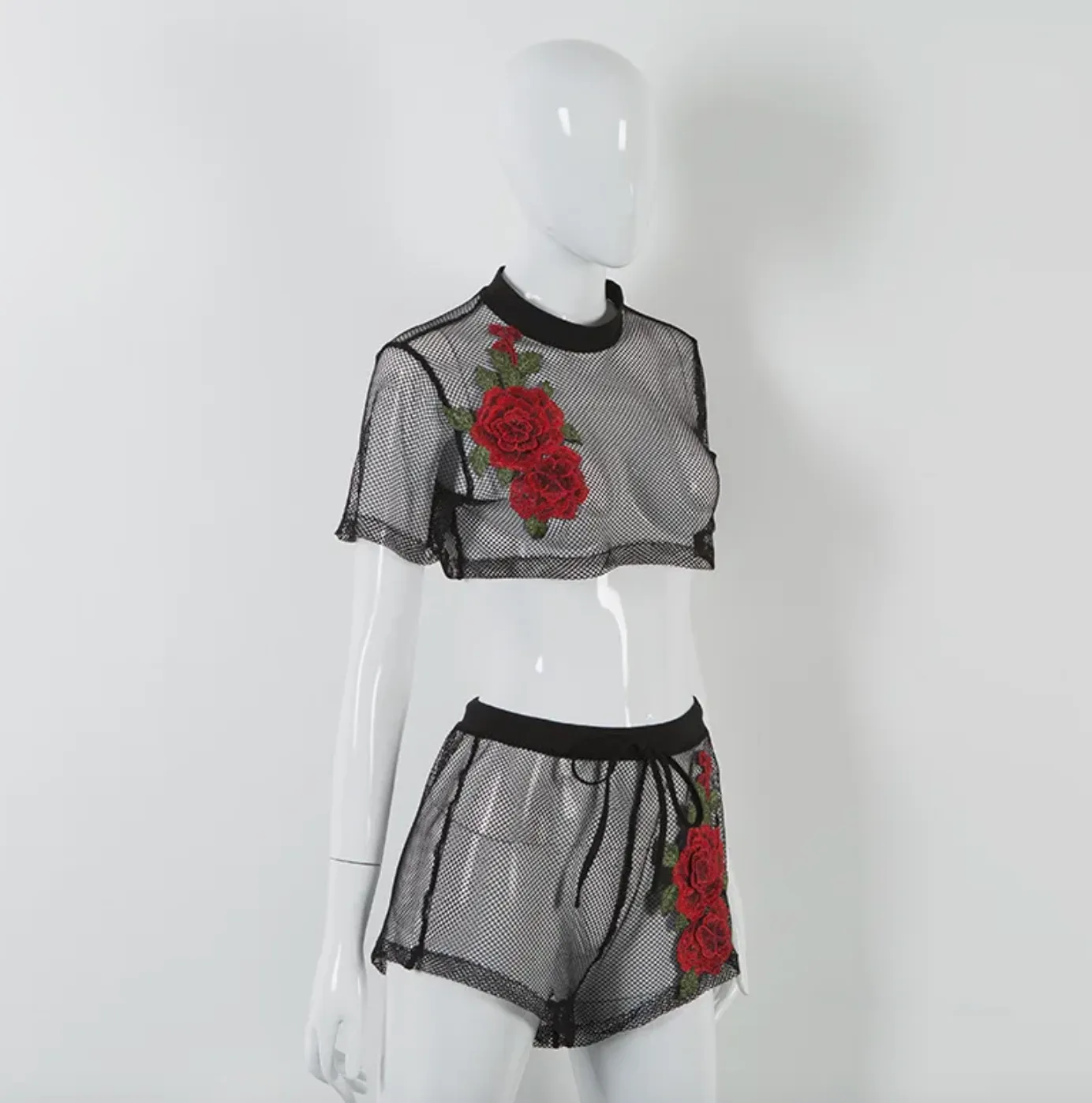 Festival Outfit Mesh Crochet Tops Shorts Costume Dancer Rave Outfit Co Ord Raven