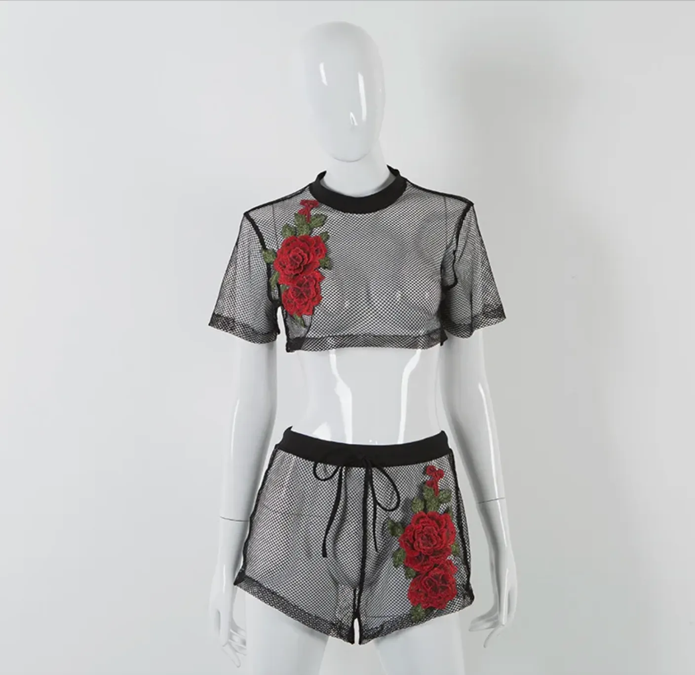 Festival Outfit Mesh Crochet Tops Shorts Costume Dancer Rave Outfit Co Ord Raven