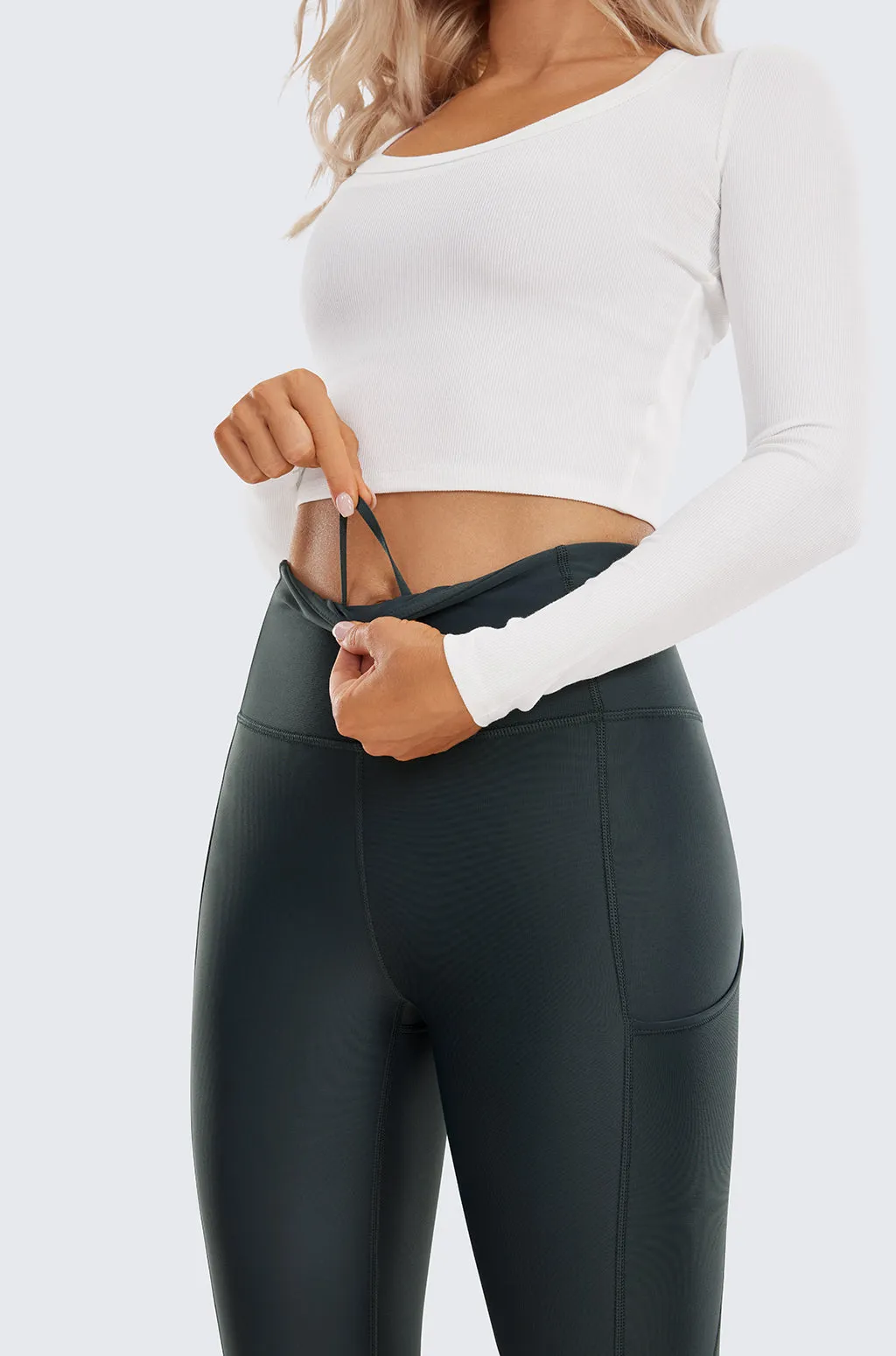 Fleece Lined Leggings with Pockets 28''