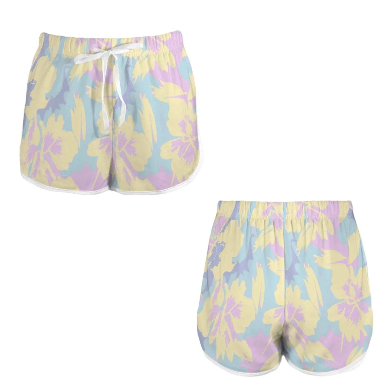 French Terry Pastel Blooms Dolphin Hem Beach Shorts