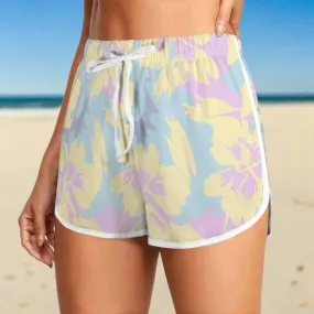 French Terry Pastel Blooms Dolphin Hem Beach Shorts