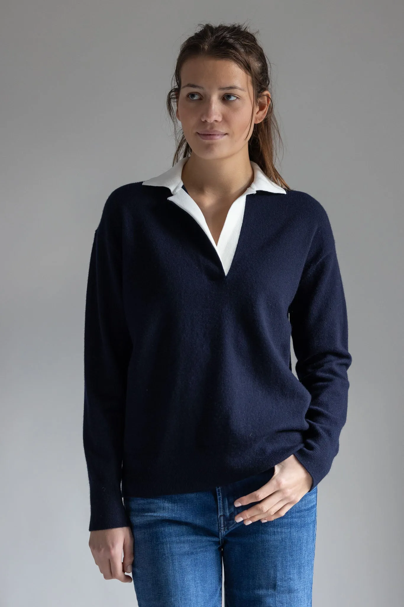 Genser - Contrast Collar Polo Coastal/Off-White