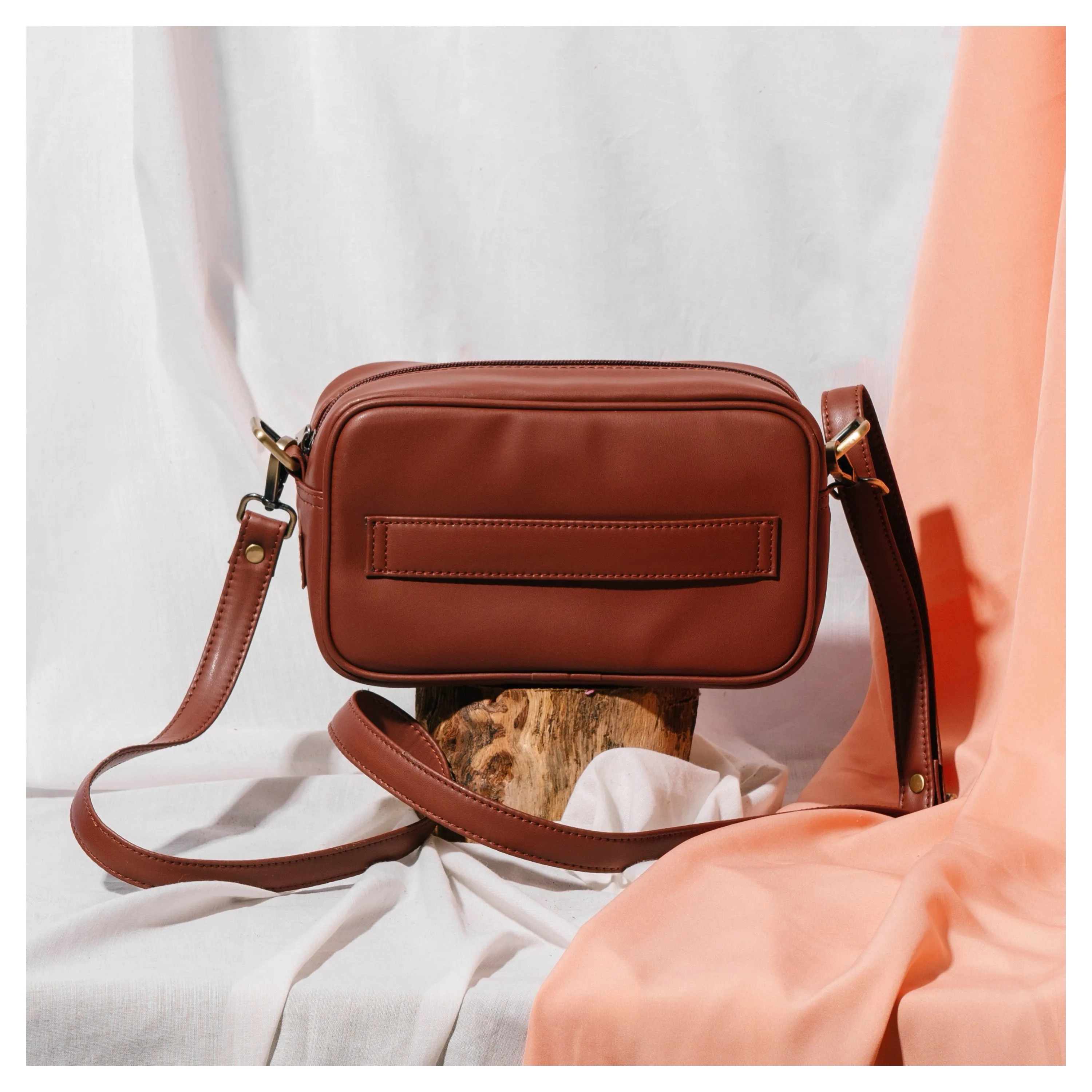 Halo- Embroidered Brown Sling Bag