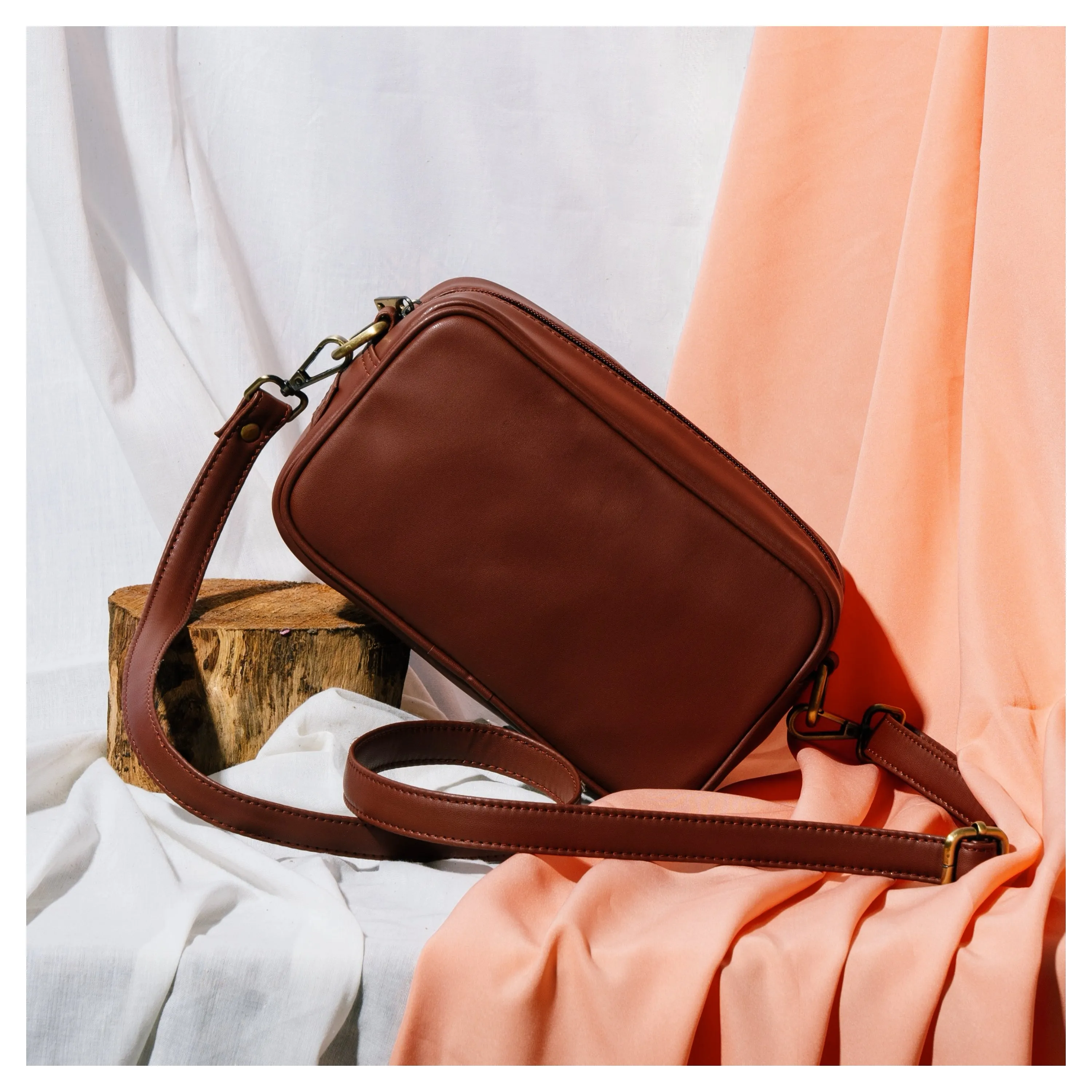 Halo- Embroidered Brown Sling Bag