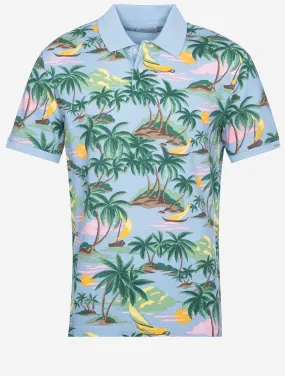 Hawaii Print Short Sleeve Polo Dove Blue