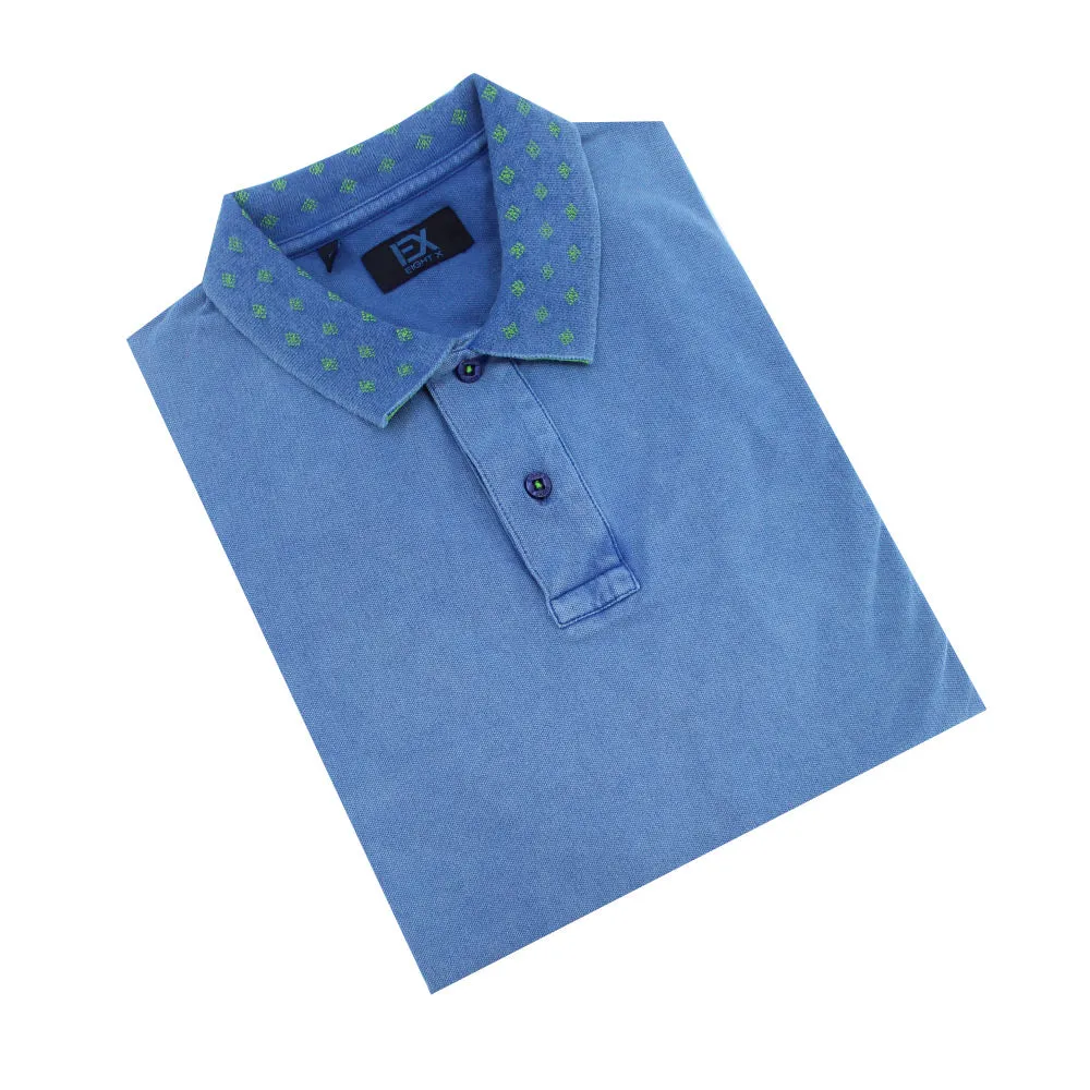 Indigo Jacquard Polo with Double Sided Print Collar