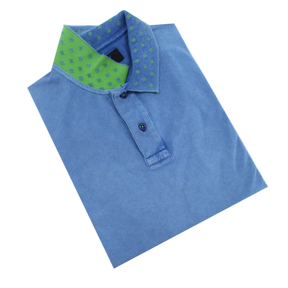 Indigo Jacquard Polo with Double Sided Print Collar