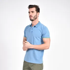 Indigo Jacquard Polo with Double Sided Print Collar