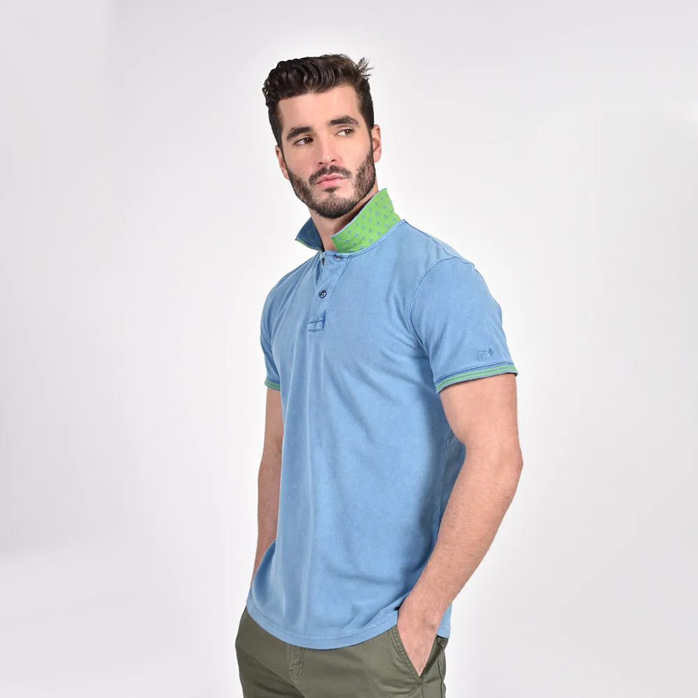 Indigo Jacquard Polo with Double Sided Print Collar
