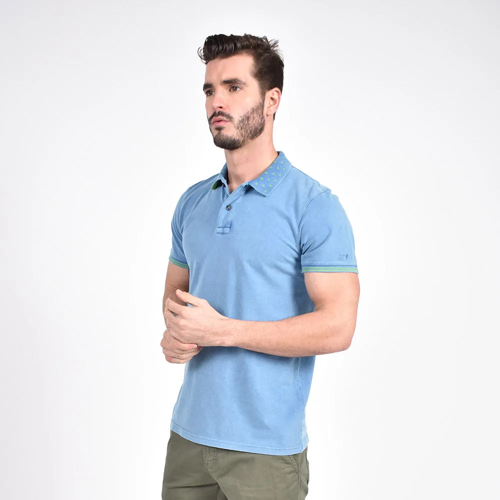 Indigo Jacquard Polo with Double Sided Print Collar